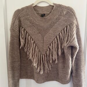 Me to We Taupe Fringed Sweater